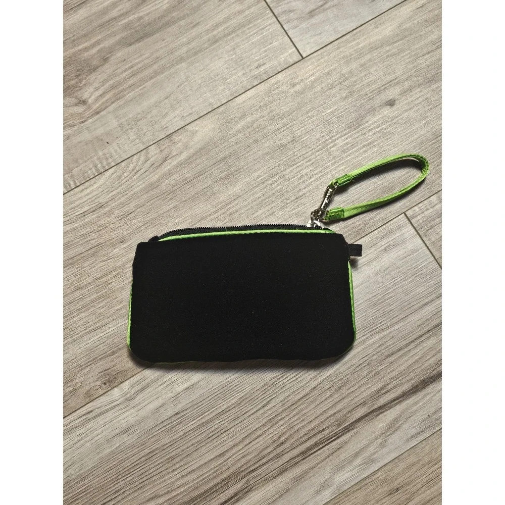 Disney Parks Mickey Mouse Black Lime Green Wristlet Pouch Zip Bag